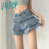 Lunivop Vintage Denim Skirt Women Korean Fashion High Waist A-Line Slim Cute Sexy Shorts Skirts